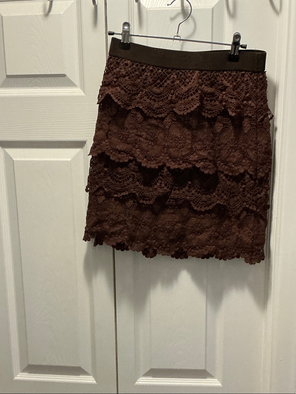 Chestnut Lace Tiered Mini Skirt